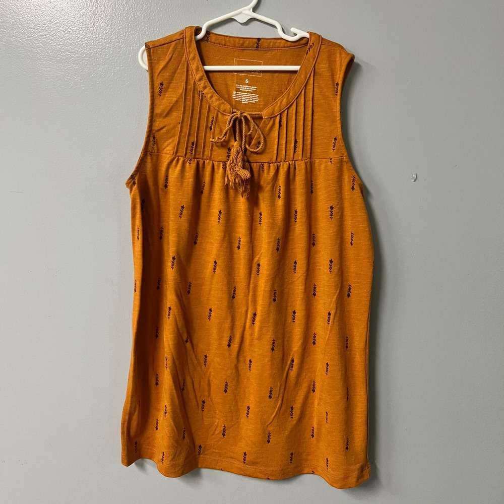 Sonoma Goods For Life Mustard Yellow Arrow Print Tassel Tank Top BOHO FALL